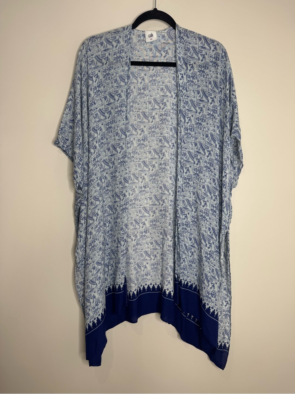 Cabi Beach Club Blue & White Swim Cover-up Kimono One Size Rayon Coastal Resort
